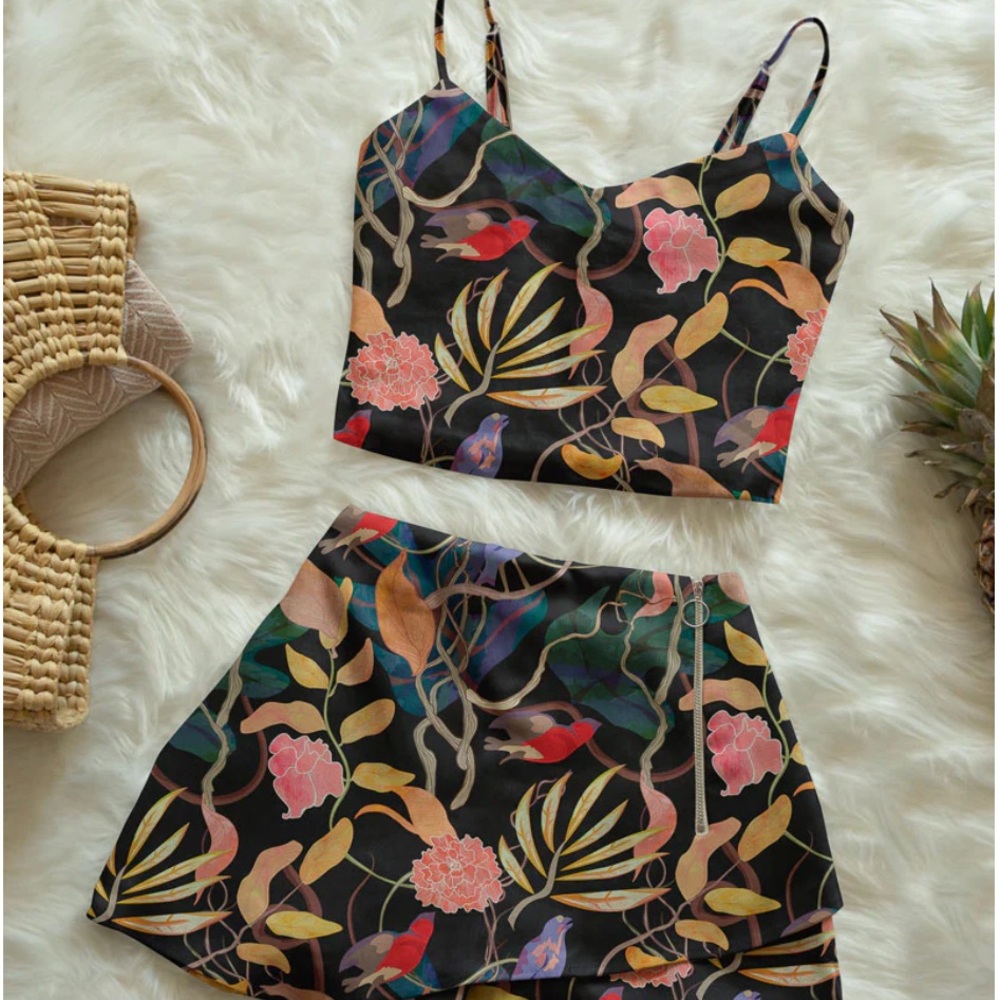 Floral Print Crop Top - Multicolor